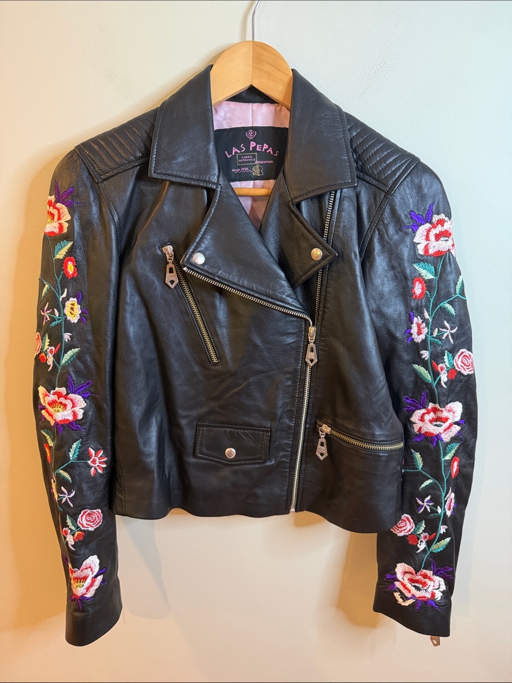 Argentinian Sheep Leather Floral Embroidered Jacket